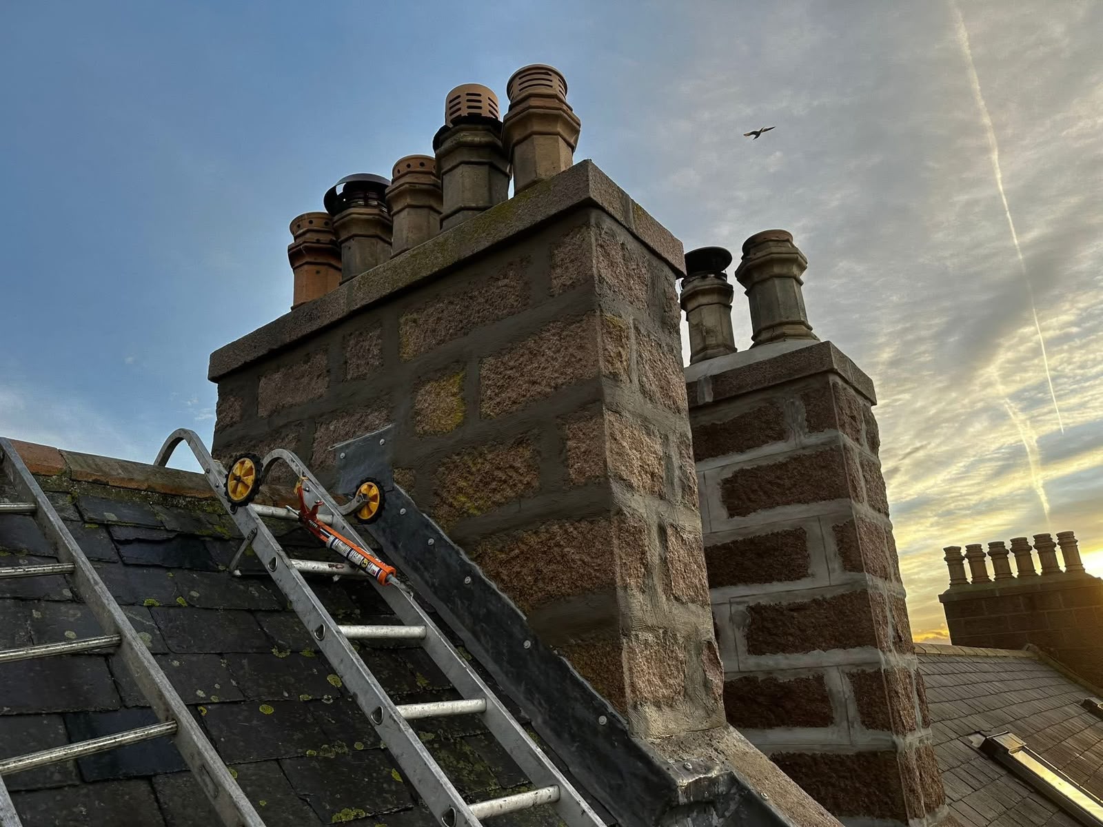 Chimney repointing Glasgow: rebuilt and repointed chimney stack